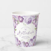 Moderne Schmetterlinge Lila florales Brautparty Pa Pappbecher (Rückseite)