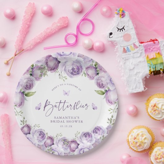Moderne Schmetterlinge Lila florales Brautparty Pappteller (Party)