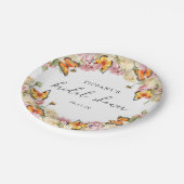 Moderne Schmetterlinge Pink Peonies Brautparty Pappteller (Schrägansicht)