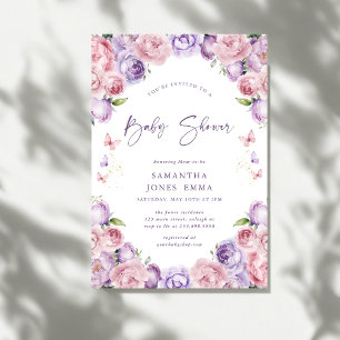 Moderne Schmetterlinge Rosa Lila Babyparty Einladung
