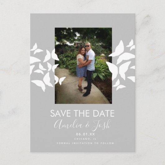 Moderne Schmetterlinge Save the Date Foto Postkart Postkarte (Vorderseite)
