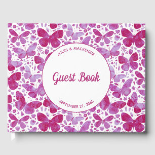 Moderne Schmetterlinge Wasserfarbe Magenta Rosa Gästebuch