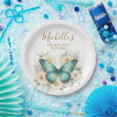 Moderne Schmetterlings- und Wildblumen-Geburtstags Pappteller (Party)