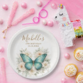 Moderne Schmetterlings- und Wildblumen-Geburtstags Pappteller (Party)