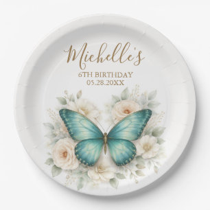 Moderne Schmetterlings- und Wildblumen-Geburtstags Pappteller
