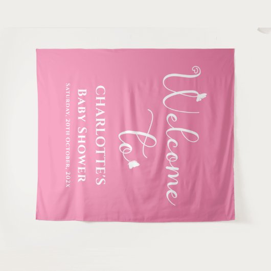 Moderne Schmetterlingskalligrafie Babydusche Hinte Wandteppich (Vorderseite (Horizontal))