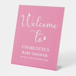 Moderne Schmetterlingskalligrafie Babydusche Willk Sockelschild