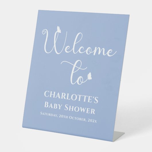 Moderne Schmetterlingskalligrafie Babydusche Willk Sockelschild (Vorderseite)