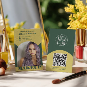 Moderne Schmink-Make-up-Bogen-Gelb-Grün-Foto-QR-Co Visitenkarte