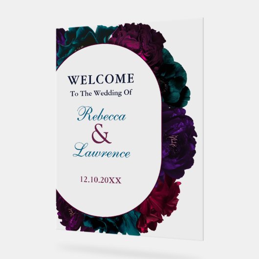 Moderne Schmucktöne Blumen Hochzeitsempfang Acrylschild (Winkel)