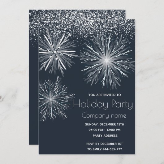 Moderne schneebedeckte Wasserfarbenschneeflocke Einladung (Vorne/Hinten)