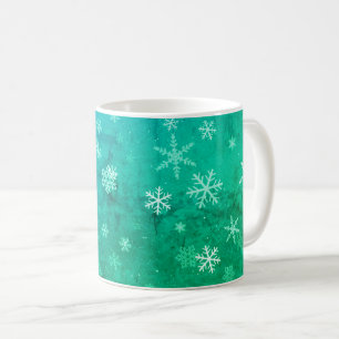 Moderne Schneeflocke Blau Grün Muster Weihnachten Kaffeetasse