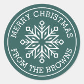 Moderne Schneeflocke Name Kiefer grün Frohe Weihna Runder Aufkleber (Vorderseite)
