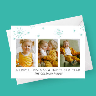 Moderne Schneeflocken 3 Foto-Weihnachtskarte Feiertagskarte