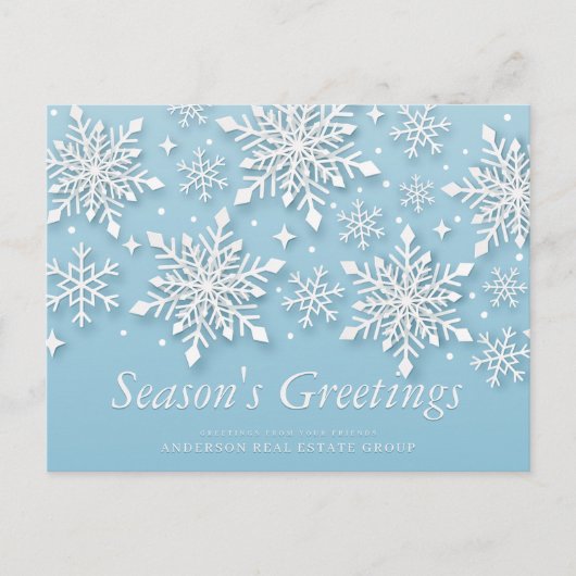 Moderne Schneeflocken auf den Grüße der Blauen Jah Postkarte (Vorderseite)