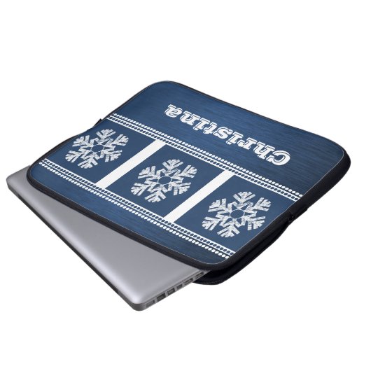 Moderne Schneeflocken Electronics Sleeve, blau Laptopschutzhülle (Vorne Knopf)