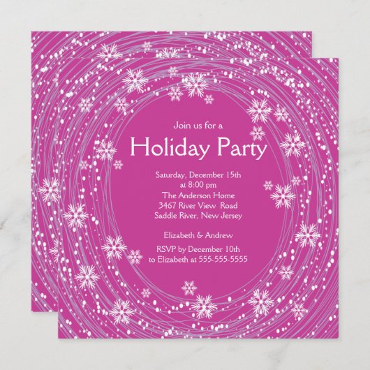 Moderne Schneeflocken Feiertage Rosa Einladung (Vorne/Hinten)