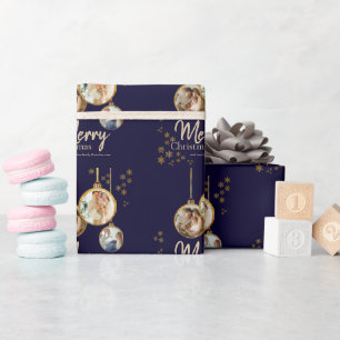 Moderne Schneeflocken Foto Frohe Weihnachten Geschenkpapier