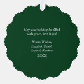 Moderne Schneeflocken Foto Frohe Weihnachten Grün Ornament Karte (Rückseite)