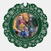 Moderne Schneeflocken Foto Frohe Weihnachten Grün Ornament Karte (Vorderseite)