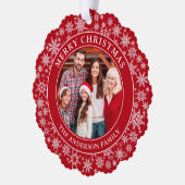 Moderne Schneeflocken Foto Frohe Weihnachten Rot Ornament Karte (Links)