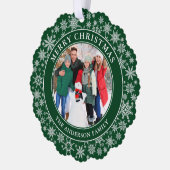 Moderne Schneeflocken Grün Frohe Weihnachten Foto Ornament Karte (Links)