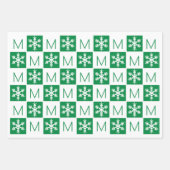 Moderne Schneeflocken, grün und weiß, Monogramm hi Geschenkpapier Set (Vorderseite)