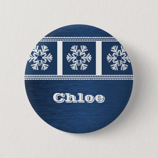 Moderne Schneeflocken Holiday Button, Royal Blue Button (Vorderseite)