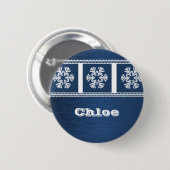 Moderne Schneeflocken Holiday Button, Royal Blue Button (Vorne & Hinten)