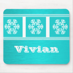 Moderne Schneeflocken Holiday Mousepad, Aquamarin Mousepad
