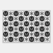 Moderne Schneeflocken mit Schwarzweiß-Monogramm Geschenkpapier Set (Vorderseite 2)
