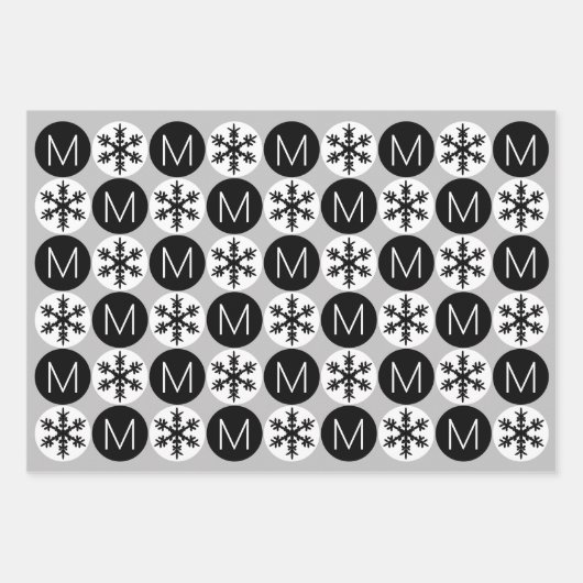 Moderne Schneeflocken mit Schwarzweiß-Monogramm Geschenkpapier Set (Vorderseite 2)