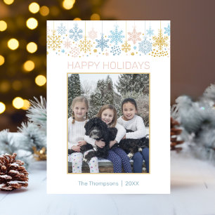 Moderne Schneeflocken Pink Blue Gold Weihnachts-FO Feiertagskarte