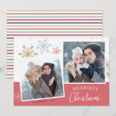 Moderne Schneeflocken Rosa Gold 2 Foto Weihnachten (Vorne/Hinten)