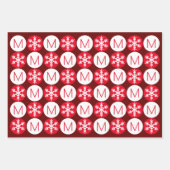 Moderne Schneeflocken, rot und weiß, Monogramm hin Geschenkpapier Set (Vorderseite 2)