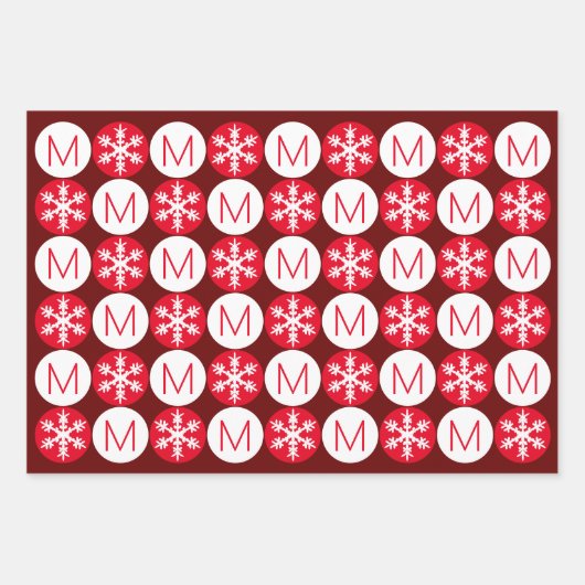 Moderne Schneeflocken, rot und weiß, Monogramm hin Geschenkpapier Set (Vorderseite 2)