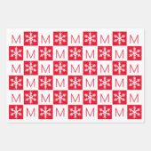 Moderne Schneeflocken, rot und weiß, Monogramm hin Geschenkpapier Set (Vorderseite)