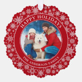 Moderne Schneeflocken Rotes Happy Holidays Foto Ornament Karte (Vorderseite)