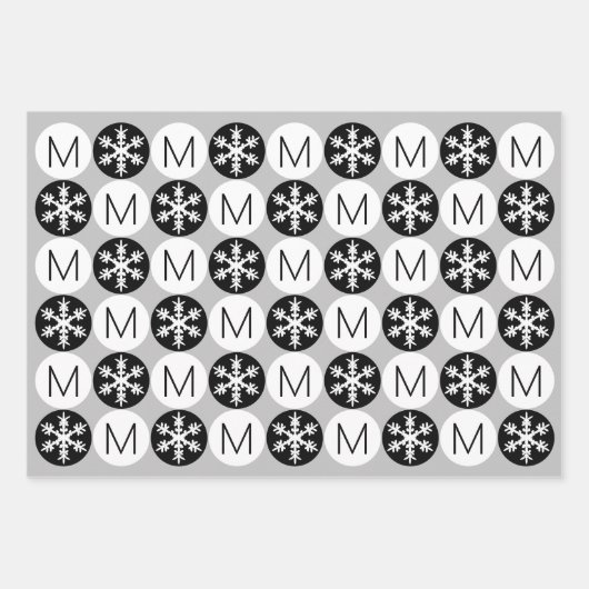 Moderne Schneeflocken Schwarzweiß-Monogramm hinzuf Geschenkpapier Set (Vorderseite 2)