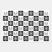 Moderne Schneeflocken Schwarzweiß-Monogramm hinzuf Geschenkpapier Set (Vorderseite)