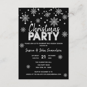 Moderne Schneeflocken Silver Black CHRISTMAS PARTY Einladung