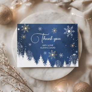 Moderne Schneeflocken Winter Navy und Gold Dankeskarte
