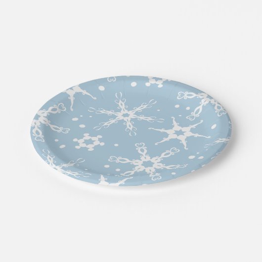 Moderne Schneeflocken Winterurlaub-Papierplatte Pappteller (Schrägansicht)