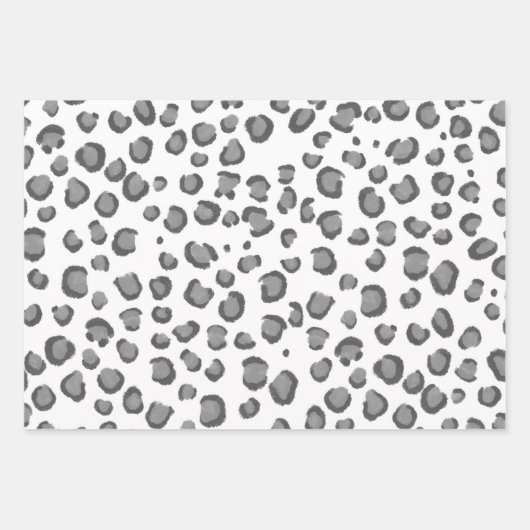 Moderne Schneeleopard Schwarz-weiße Tierdrucke Geschenkpapier Set (Vorderseite 2)