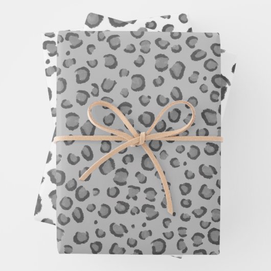 Moderne Schneeleopard Schwarz-weiße Tierdrucke Geschenkpapier Set (Beispiel)
