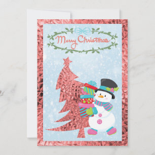 Moderne Schneemann- und rosa Metallic Tree Flat Ca