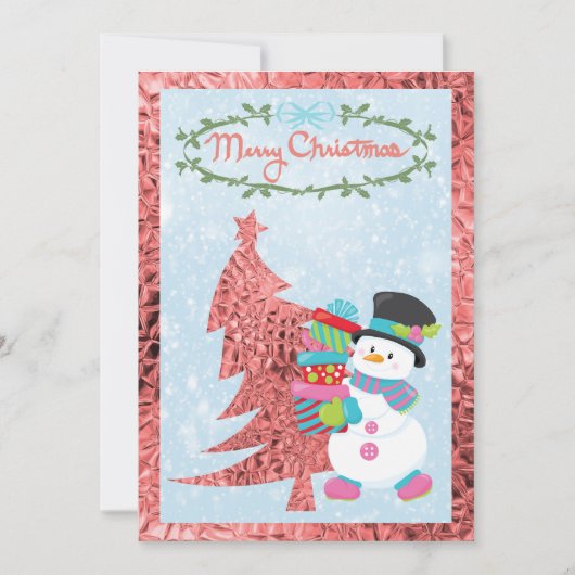 Moderne Schneemann- und rosa Metallic Tree Flat Ca (Vorderseite)