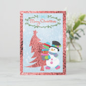 Moderne Schneemann- und rosa Metallic Tree Flat Ca (Stehend Vorderseite)
