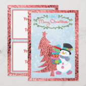 Moderne Schneemann- und rosa Metallic Tree Flat Ca (Vorne/Hinten)