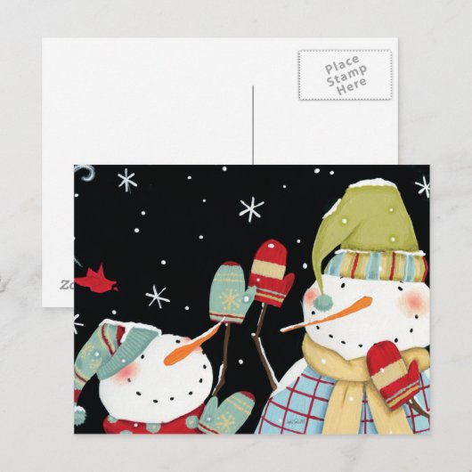 Moderne Schneemänner mit Mitten Postkarte (Vorne/Hinten)